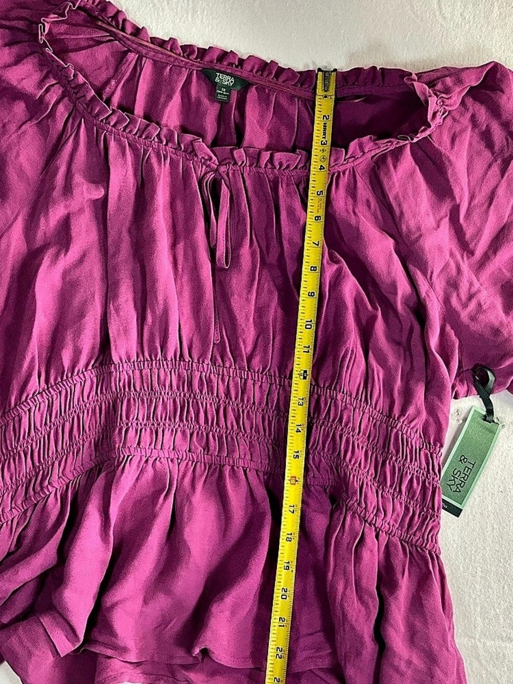 Terra & Sky Smocked Peasant Blouse Pink Size 3X